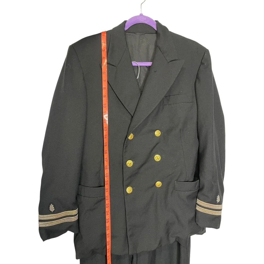 Vintage S. Davis Clothing 40R Black Suit Double Breasted Naval Officer Military